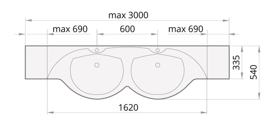 Pesuallas PAA BETA DUO kiiltävä kivi 1620-2000 mm