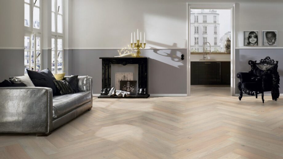 Parketti Tammi, ter Hürne, kalanruoto, Oak sand grey, harjattu, viistetty, luonnonöljy – 4