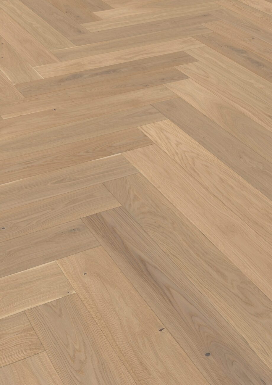 Parketti Tammi, ter Hürne, kalanruoto, raw oak herringbone, harjattu, viistetty, erityisesti matta lakka – 2
