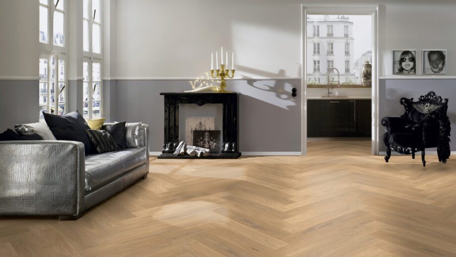 Parketti Tammi, ter Hürne, kalanruoto, raw oak herringbone, harjattu, viistetty, erityisesti matta lakka – 4