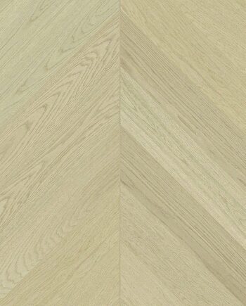 Chevron parketti tammi nature harjattu, viistettu ja valkoinen mattalakattu lajitelman ja sävyn kuvaus