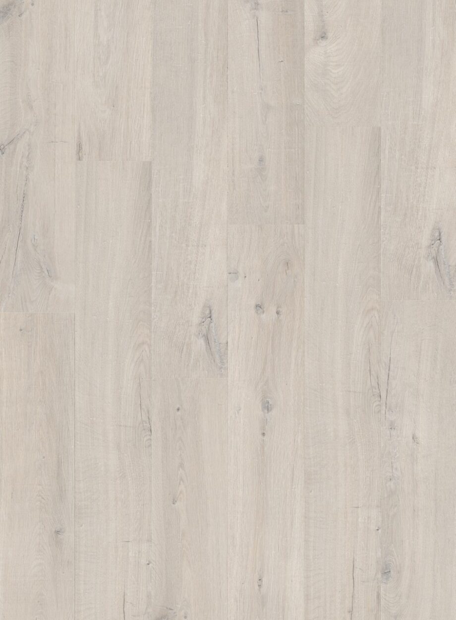 vinyylilattia-quick-step-bloom-cotton-oak-white-blush Vinyylilattia Quick Step Bloom Cotton Oak White Blush, erittäin vaalea valkobeige tammen sävy kevyellä punertavalla vivahteella ja lankkudesign.