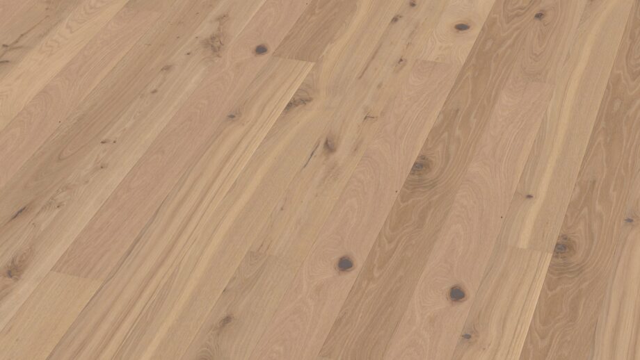 parkettilattia-bauwerk-boen-casapark-tammi-46-vivo-harjattu-vaalea-oljyvahattu-138mm Parkettilattia Bauwerk Boen Casapark tammi 46 Vivo (138 mm), harjattu ja öljyvahattu, asennettuna kodin lattialle – vaalea, luonnollisen elävä tammensävy (Vivo) ja rustiikkinen sorteerus (oksakohtia sekä selkeää sävyvaihtelua). Harjattu pinta korostaa puun aitoa tekstuuria.