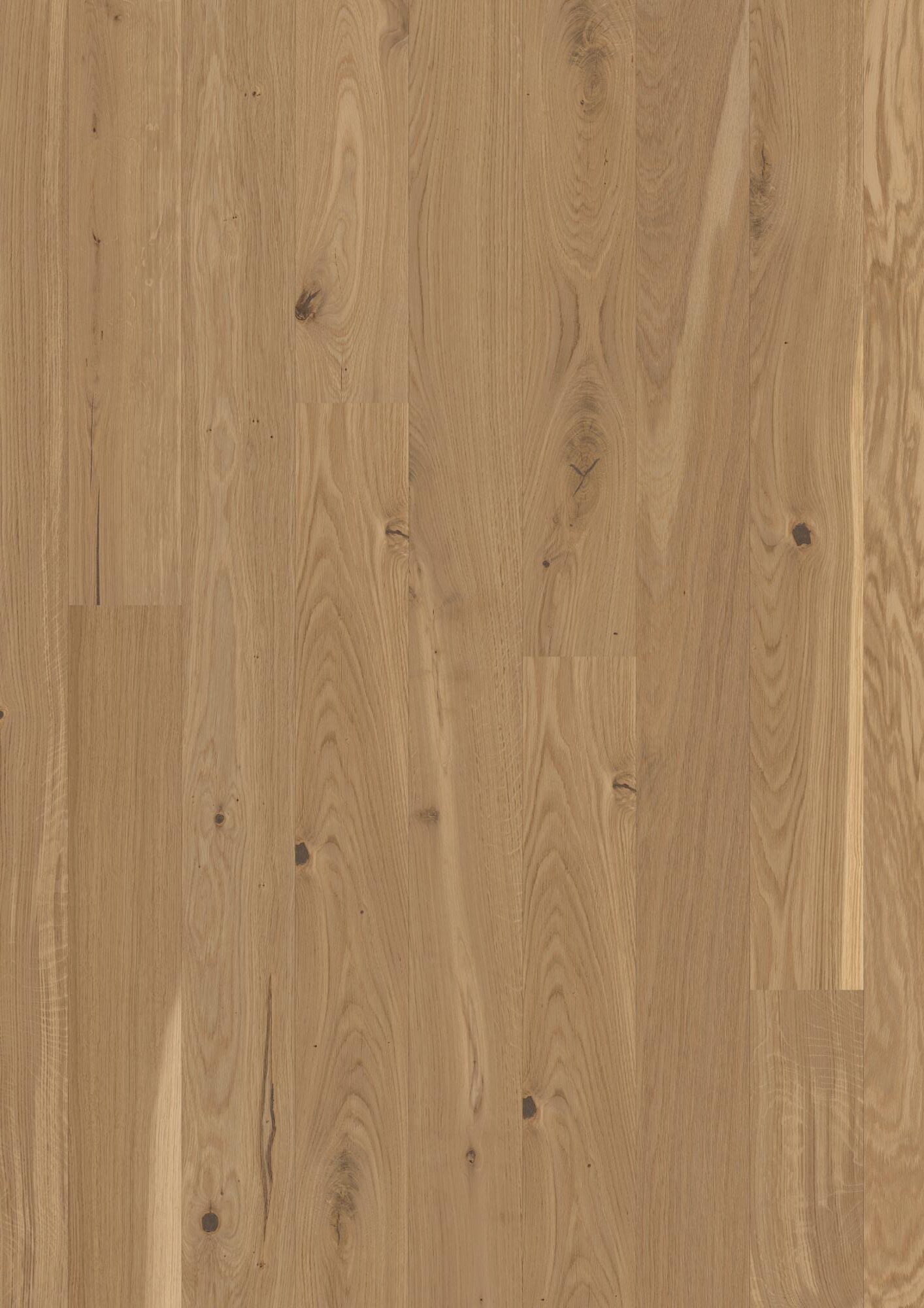 Puitparkett Bauwerk Boen Casapark tamm 46 Vivo Avorio heleda õlivahatatud viimistlusega ja rustikaalse sorteeringuga.