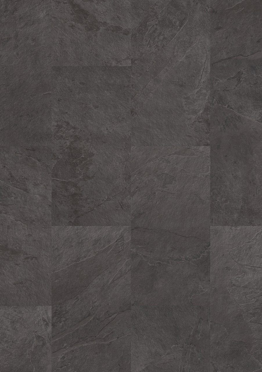 Vinüülparkett Quick-Step-Oro Black Slate tumehalli tooni ja looduskivi disainiga