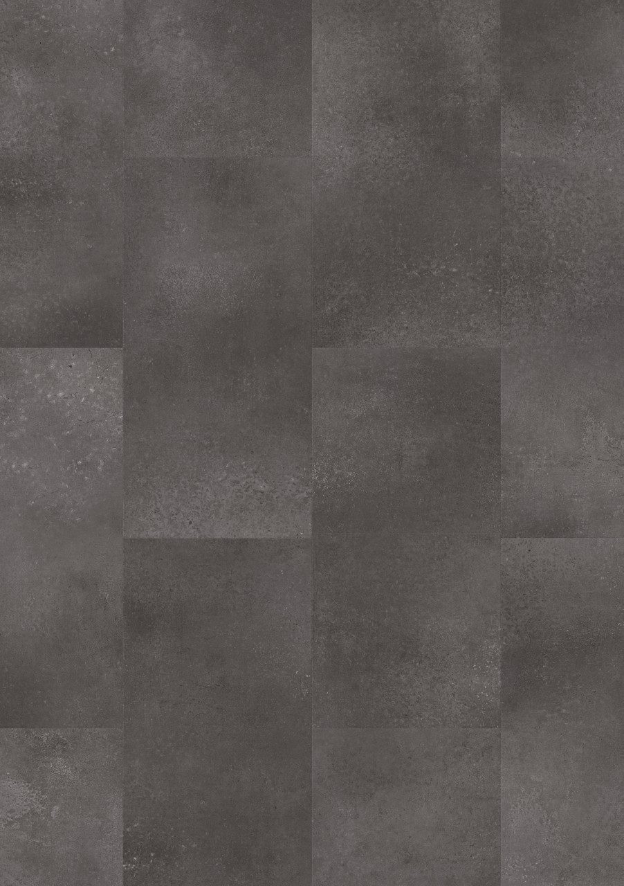 Vinyylilankku Quick Step Oro Volcanic Rock asennettu lattialle tumma grafiitinharmaa vulkaaninen kivisävy moderni kivikuosi hienovarainen struktuuri ja luonnollinen sävyvaihtelu kestävä ja helppohoitoinen vinyylilattia sisustuksessa
