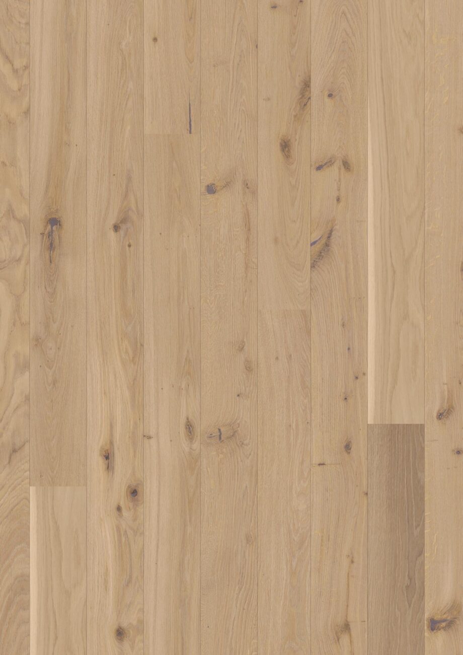 Parkett tamm Bauwerk Casapark 46 Crema faasitud, harjatud ja Bprotect ultra mattlakiga lakitud. Heleda tooniga ja rustikaalse sorteeringuga parkett.