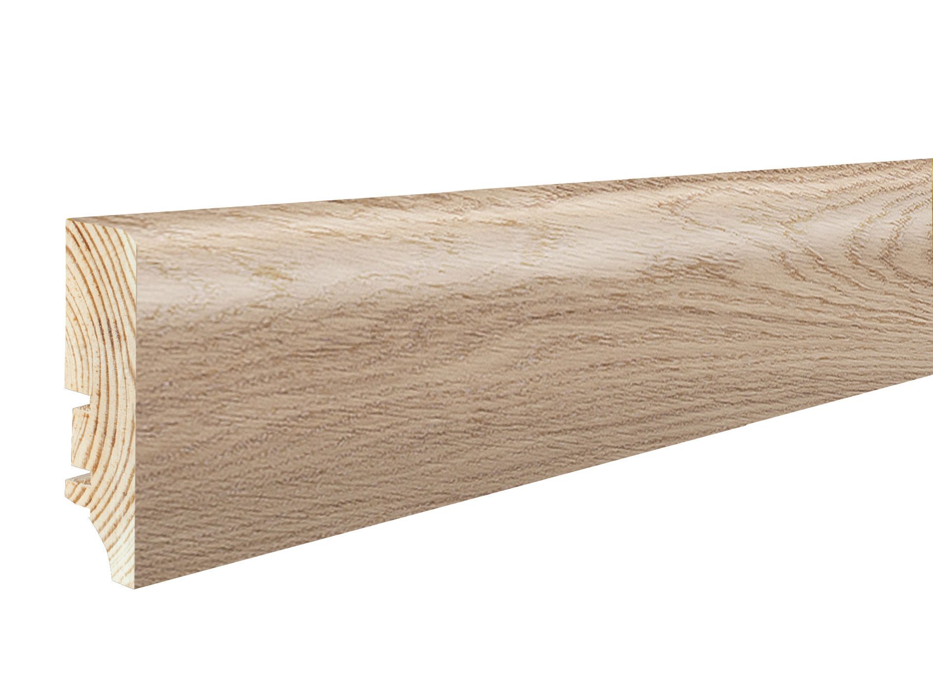 Viilutettu jalkalista tammi valkoinen lakka P6P, 60x16x2200 mm