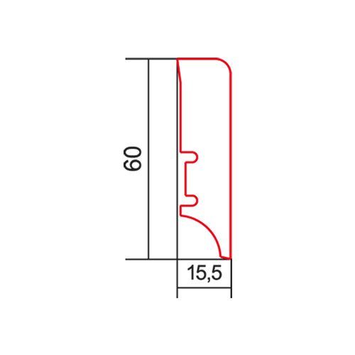 Viilutettu jalkalista tammi Terra P6P, 60x16x2200 mm – 2