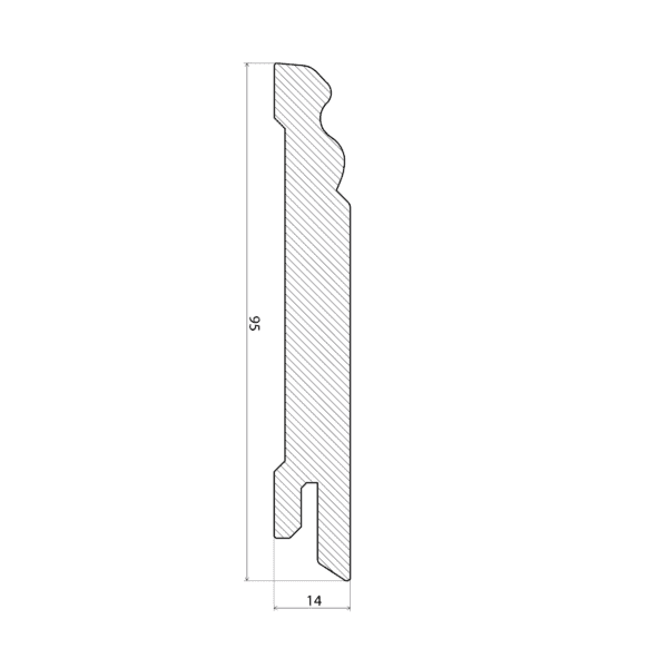 Jalkalista mänty valkoiseksi maalattu, profiloitu, 14x95x2700 mm – 2