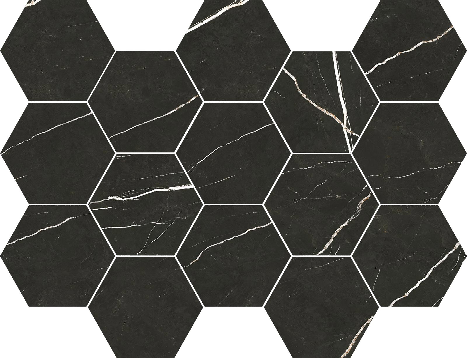 Marmorefektiga kuusnurkne mosaiikplaat Tau Elite Black Hex, 32,5x22,5 cm, must
