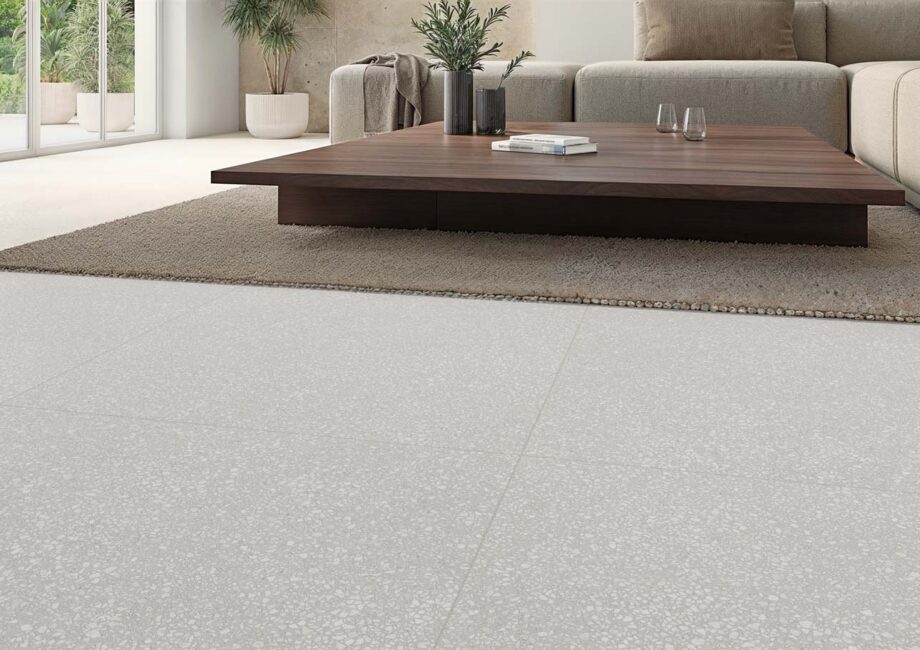 Terrazzo mustriga matt keraamiline põrandaplaat Tau Portobello White, 60x60 cm, 9 mm, valge, R10, rektifitseeritud