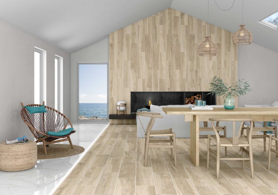 Puidumustriga libisemiskindel keraamiline põrandaplaat Tau Origin Sand, 20x120 cm, 9 mm, liivabeež, R11, rektifitseeritud