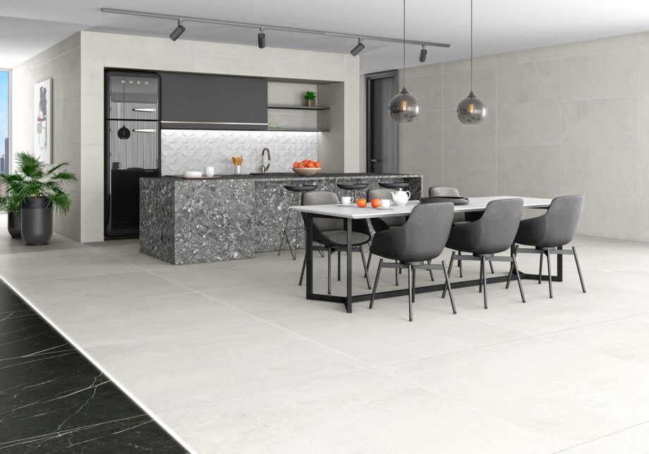 035.120.0108.06613-3 Betoonimustriga matt keraamiline põrandaplaat Tau Lema White, 120x120 cm, 9 mm, valge, R10, rektifitseeritud