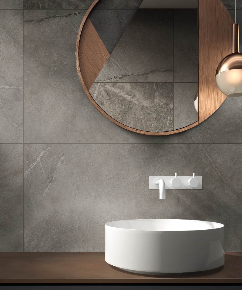 Kivikuvioinen keraaminen lattialaatta ABK Atlantis Taupe, 120x120 cm, 8,5 mm, matta, liukuesto R10