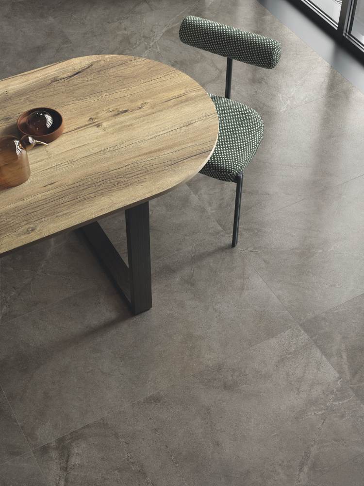Kivikuvioinen keraaminen lattialaatta ABK Atlantis Taupe, 120x120 cm, 8,5 mm, matta, liukuesto R10