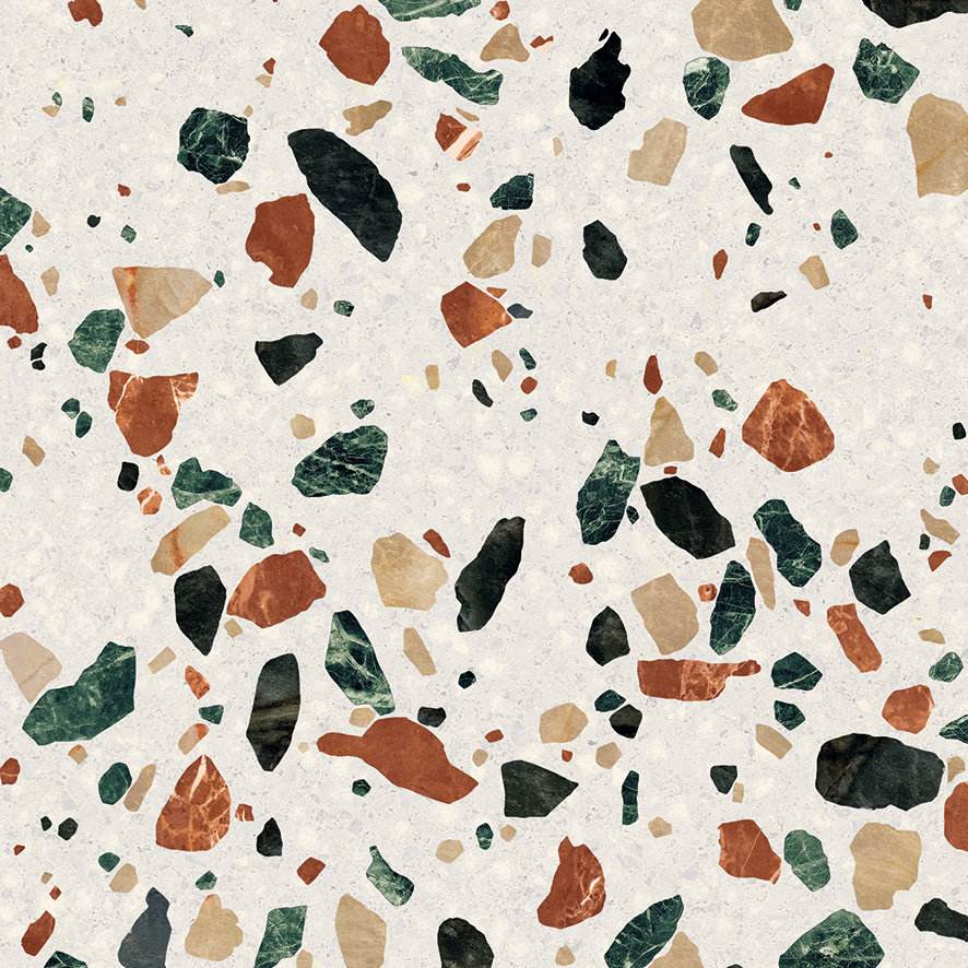 Terrazzo-kuvioinen lattialaatta ABK Play Drops Multiwhite, 20x20 cm, 8,5 mm, matta (nat.)