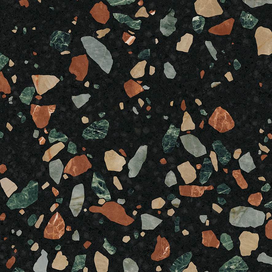 Terrazzo-kuvioinen lattialaatta ABK Play Drops Multiblack, 20x20 cm, 8,5 mm, matta (nat.)