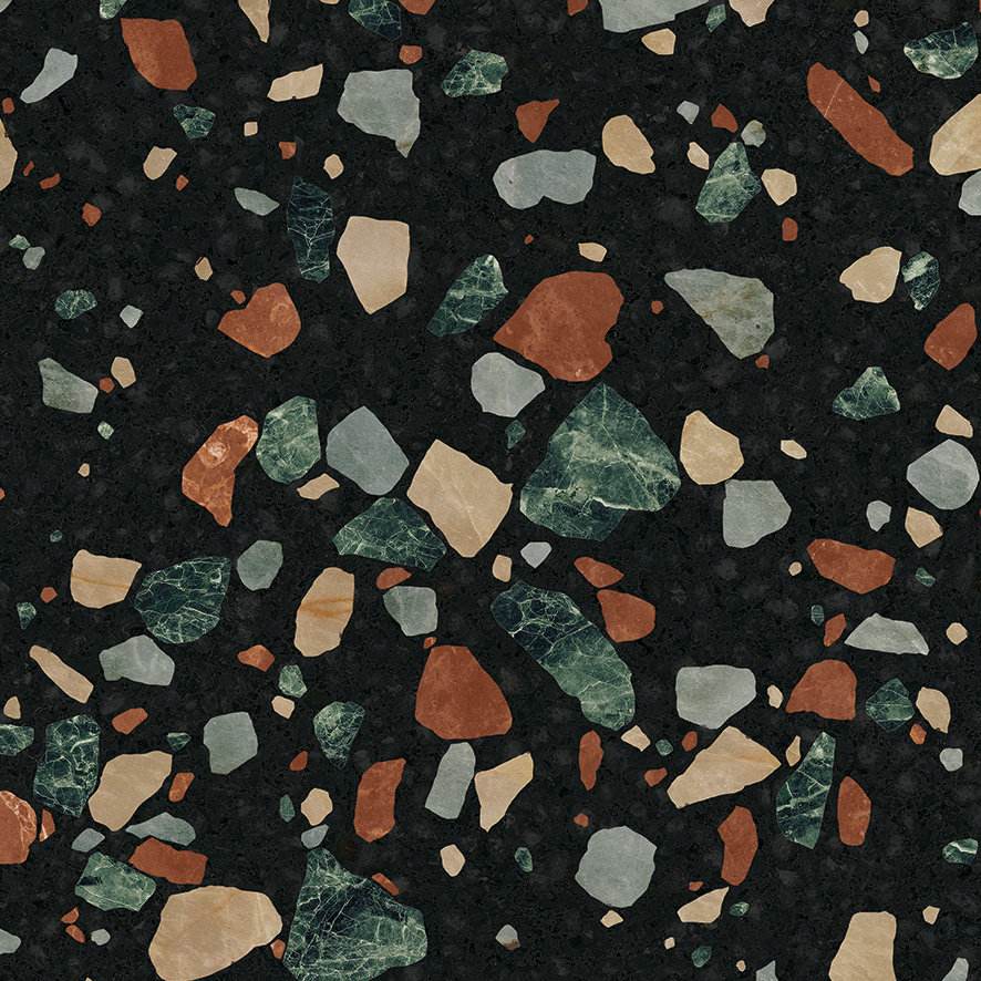 Terrazzo-kuvioinen lattialaatta ABK Play Drops Multiblack, 20x20 cm, 8,5 mm, matta (nat.)