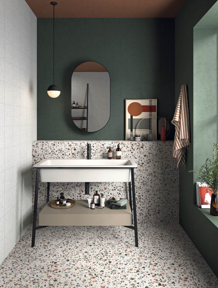 Terrazzo-kuvioinen lattialaatta ABK Play Dots White, 20x20 cm, 8,5 mm, matta (nat.)