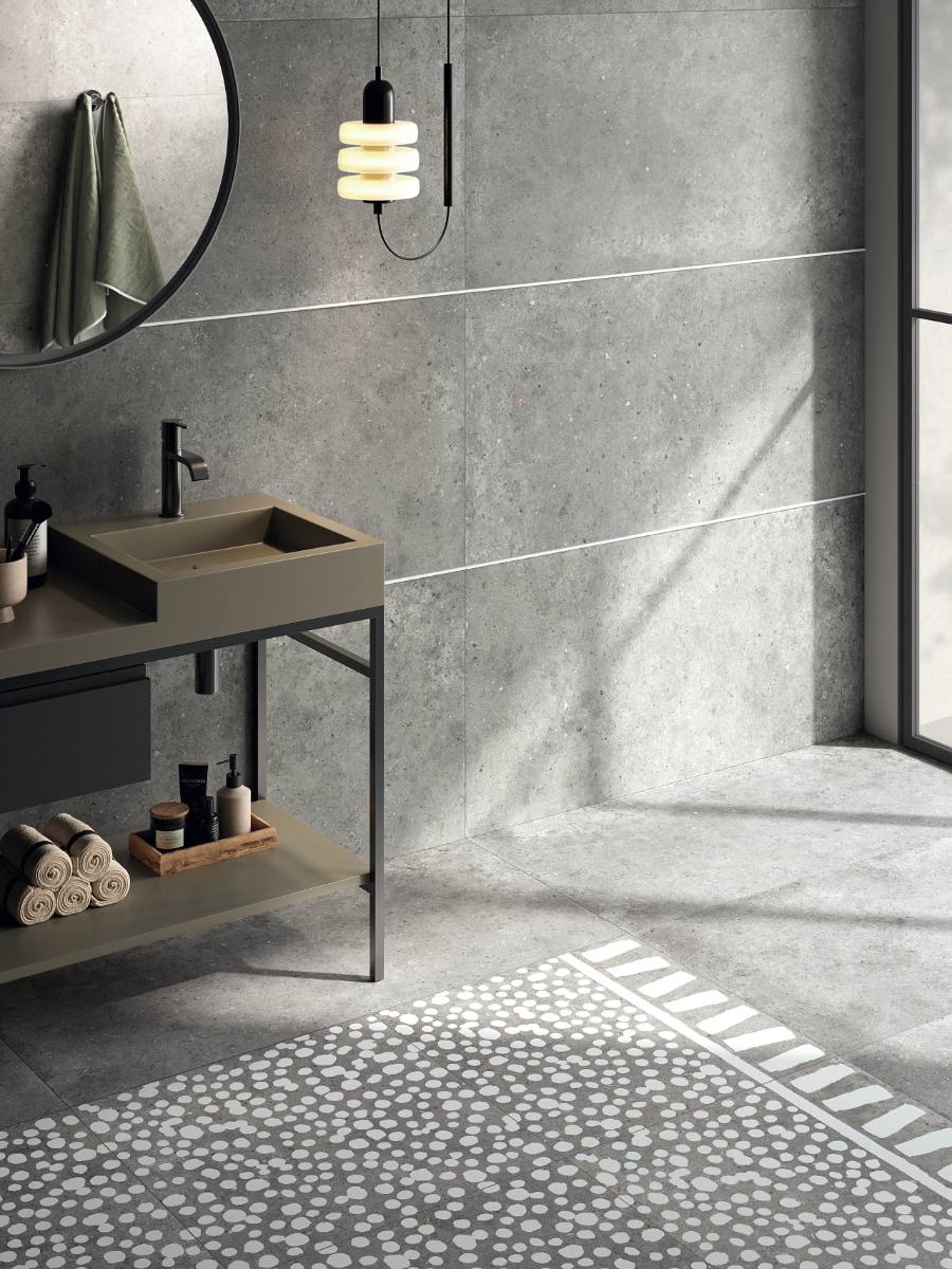 Kivikuvioinen koristelaatta ABK Poetry Stone Fringe Grey, 60x60 cm, 8,5 mm, matta