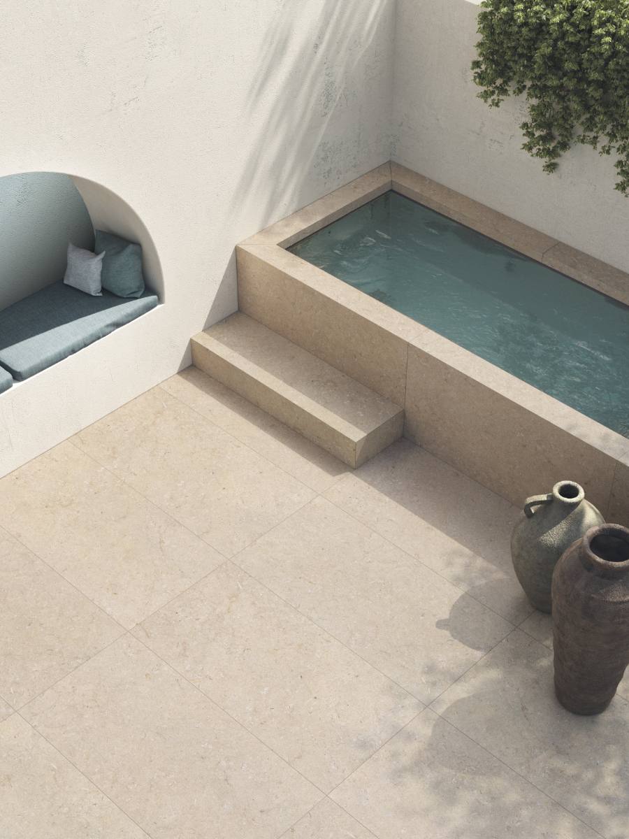 Kivikuvioinen terassilaatta ABK Poetry Stone Trani Beige, 60x120 cm, 20 mm, ulkokäyttöön, liukuesto R11