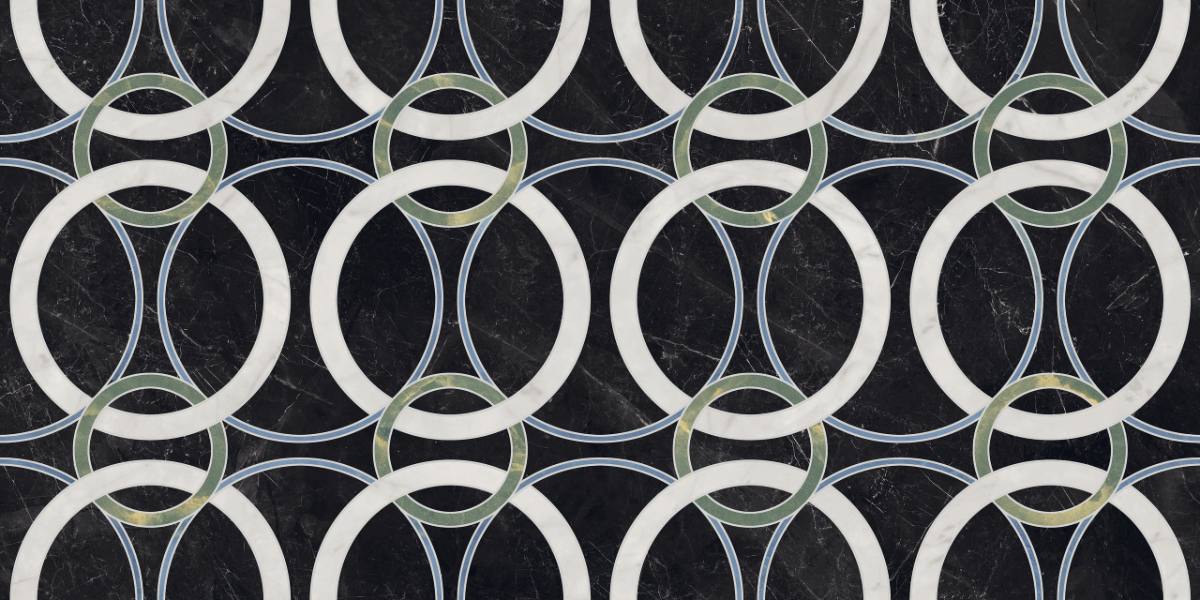 Mosaiikkilaatta marmorikuviolla ABK Sensi Fantasy Circular, 60x120 cm, 8,5 mm, kiiltävä strukturoitu 3D (lux 3D)