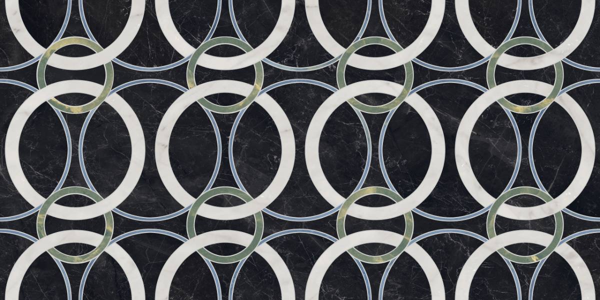 Mosaiikkilaatta marmorikuviolla ABK Sensi Fantasy Circular, 60x120 cm, 8,5 mm, kiiltävä strukturoitu 3D (lux 3D)