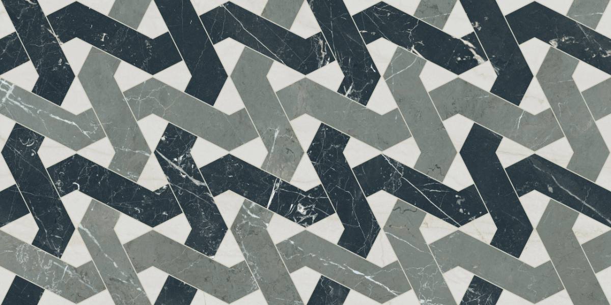 Mosaiikkilaatta marmorikuviolla ABK Sensi Fantasy Zigzag, 60x120 cm, 8,5 mm, kiiltävä strukturoitu 3D (lux 3D)