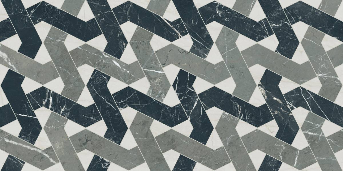 Mosaiikkilaatta marmorikuviolla ABK Sensi Fantasy Zigzag, 60x120 cm, 8,5 mm, kiiltävä strukturoitu 3D (lux 3D)