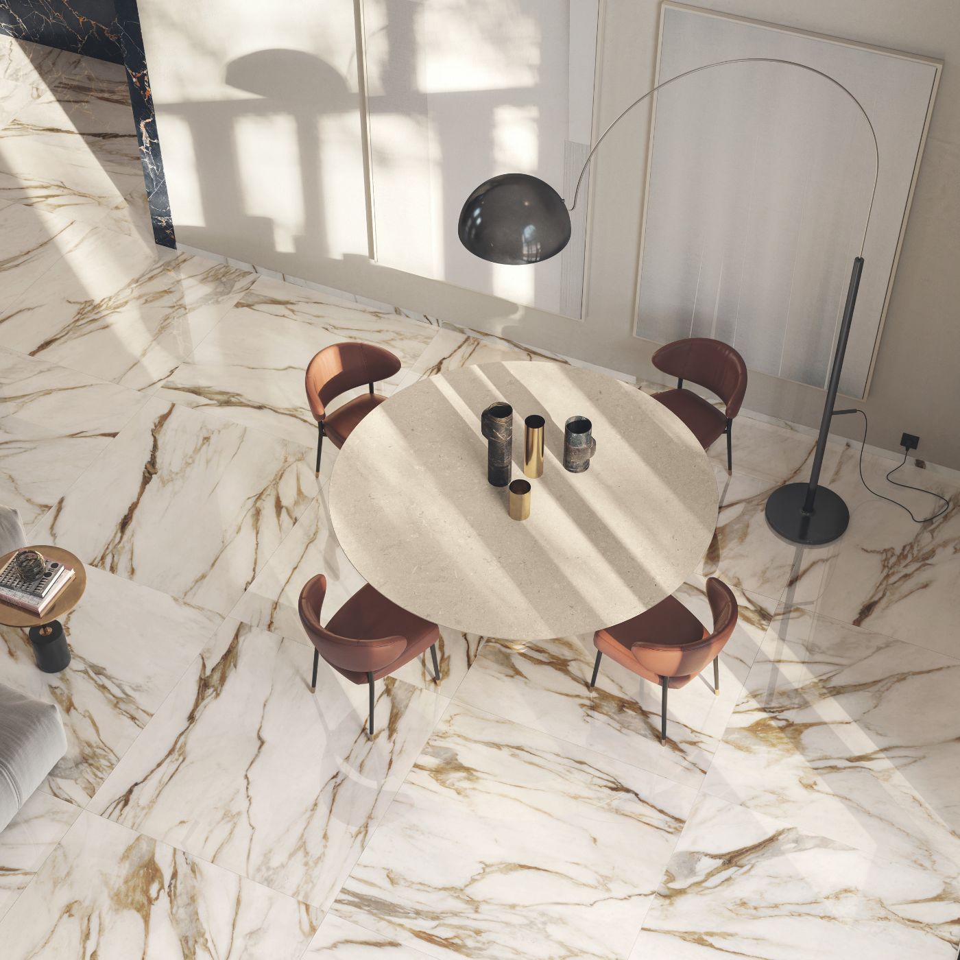 Marmorikuvioiset laatat ABK Sensi Signoria Calacatta Vena Oro, 120x120 cm, 8,5 mm, kiiltävä (lux)