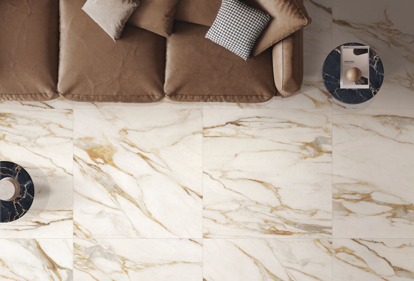 Marmorikuvioiset laatat ABK Sensi Signoria Calacatta Vena Oro, 120x120 cm, 8,5 mm, kiiltävä (lux)
