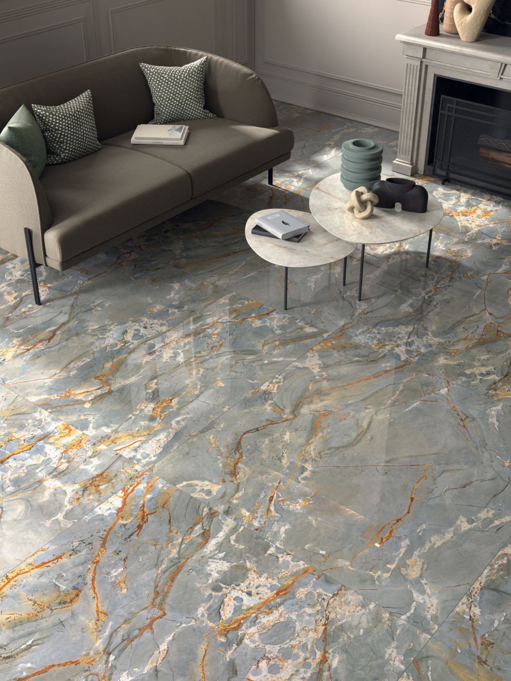 Marmorikuvioiset laatat ABK Sensi Signoria Grigio Siena, 120x120 cm, 8,5 mm, kiiltävä (lux)