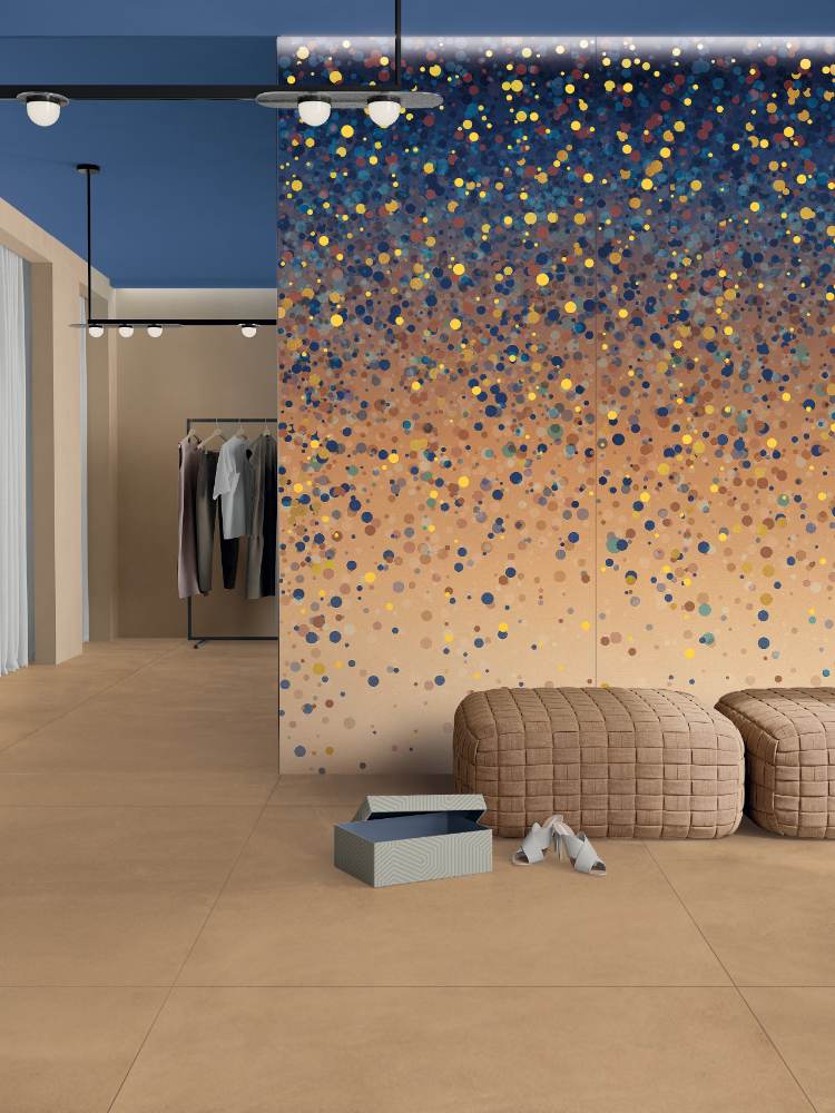 Kuviollinen koristesuurlaatta ABK Wide&Style Confetti Blue A, 160x320 cm, 6 mm, matta