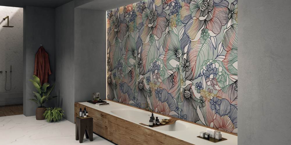 Kuviollinen koristesuurlaatta ABK Wide&Style Sixties Light, 160x320 cm, 6 mm, matta