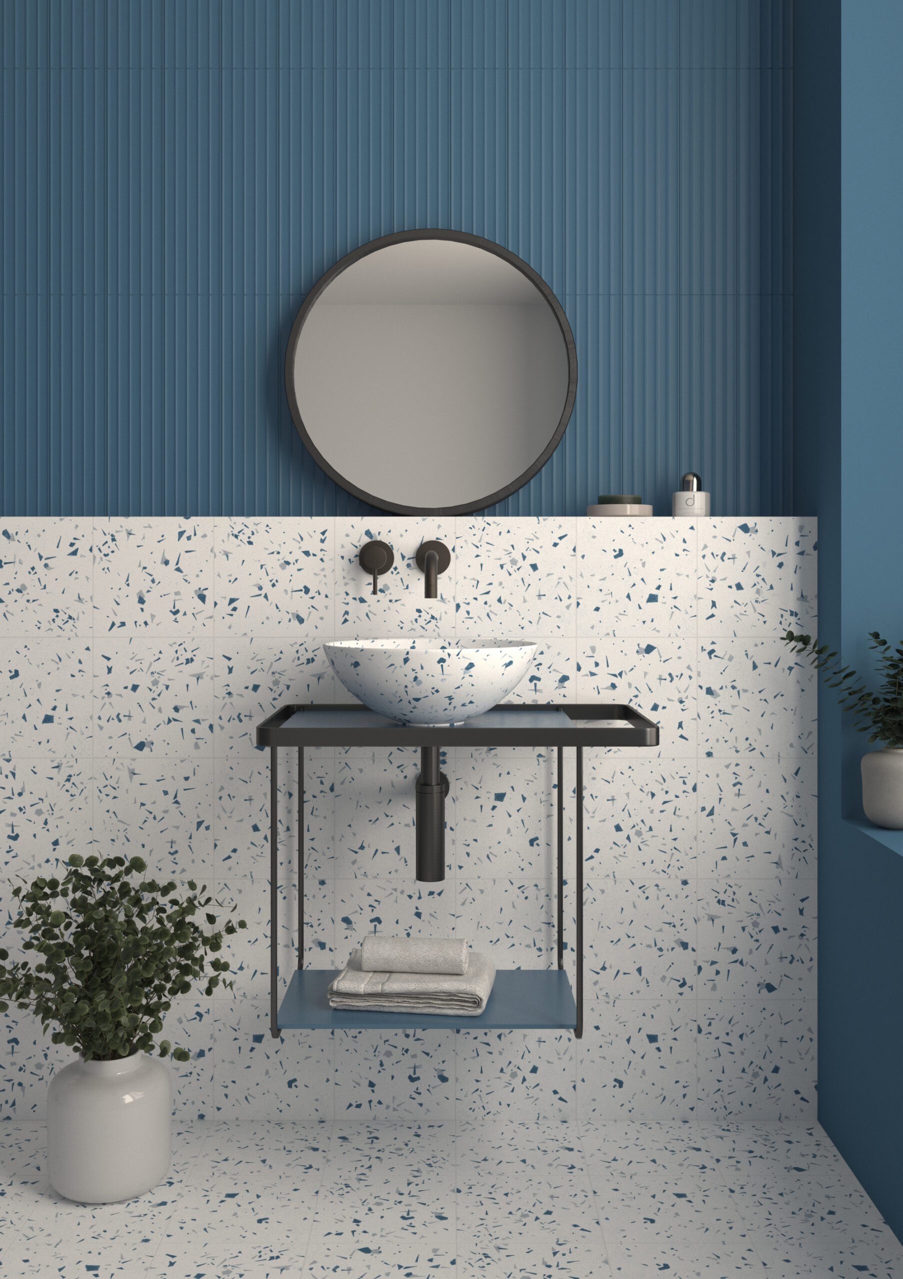 Valamu Dune Fragmenta Azul 40x40x15 cm, käsitsi maalitud keraamiline pealisvalamu