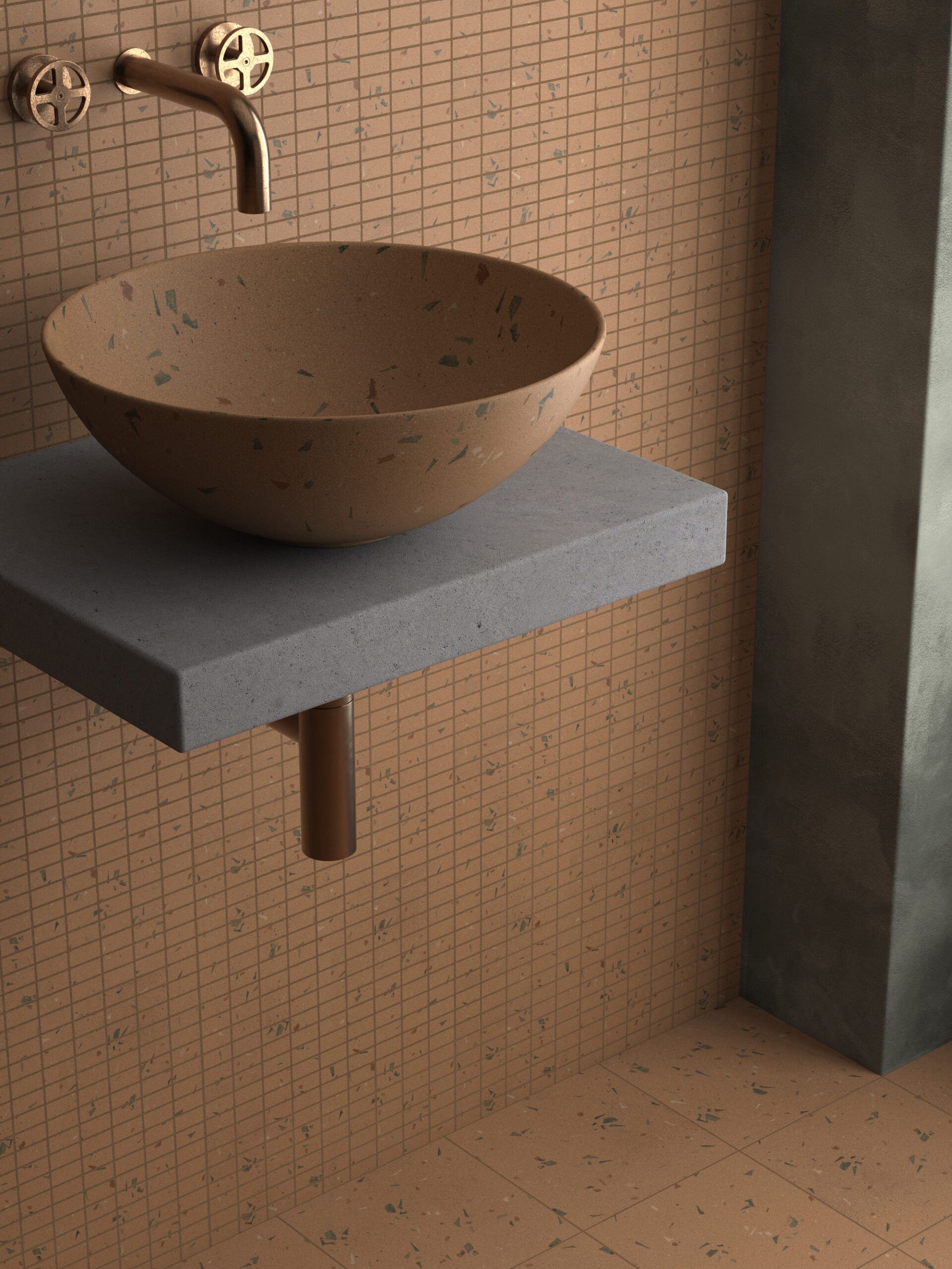 Valamu Dune Fragmenta Terracota 40x40x15 cm, käsitsi maalitud keraamiline pealisvalamu