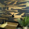 PVD-metallmustriga keraamiline seinaplaat Dune Flat Savannah Black & Gold, 7,5x30 cm, 8 mm, must-kuldne