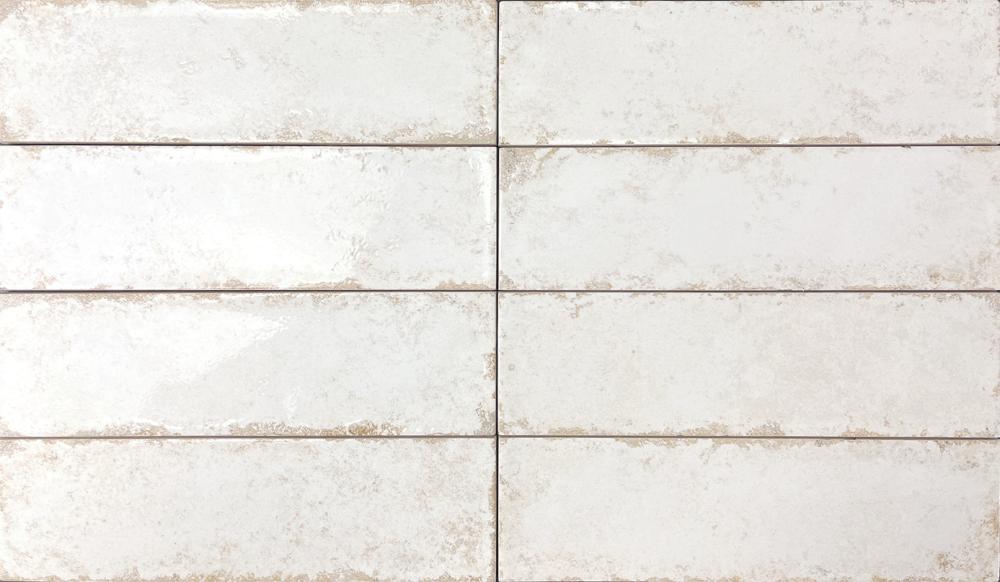 Kulunud servadega läikiv keraamiline seinaplaat Dune Antiga Blanco, 6,9x24 cm, 9 mm, valge