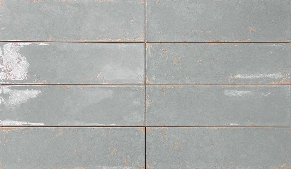 Kulunud servadega läikiv keraamiline seinaplaat Dune Antiga Marengo, 6,9x24 cm, 9 mm, tumehall