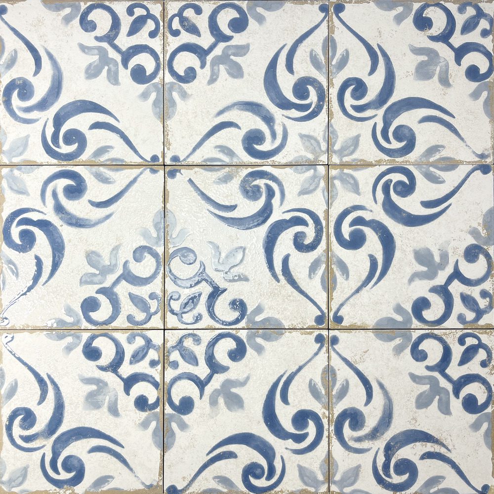 Valencia hüdroplaadi mustriga portselanplaat Dune Antiga Barraquetes Azul, 20x20 cm, 9 mm, sinine