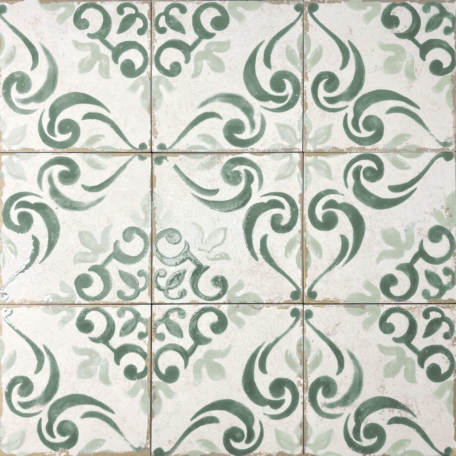 Valencia hüdroplaadi mustriga portselanplaat Dune Antiga Barraquetes Verde, 20x20 cm, 9 mm, roheline