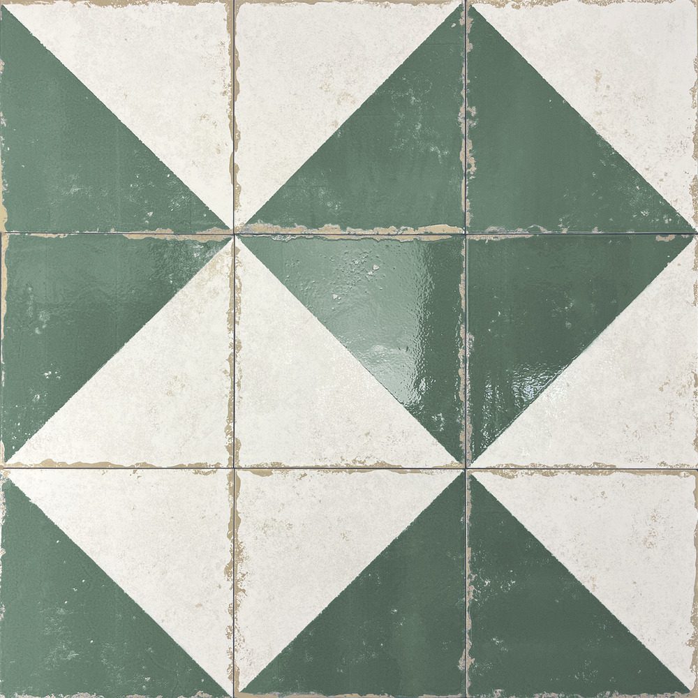 Valencia hüdroplaadi mustriga portselanplaat Dune Antiga Cabanyal Verde, 20x20 cm, 9 mm, roheline