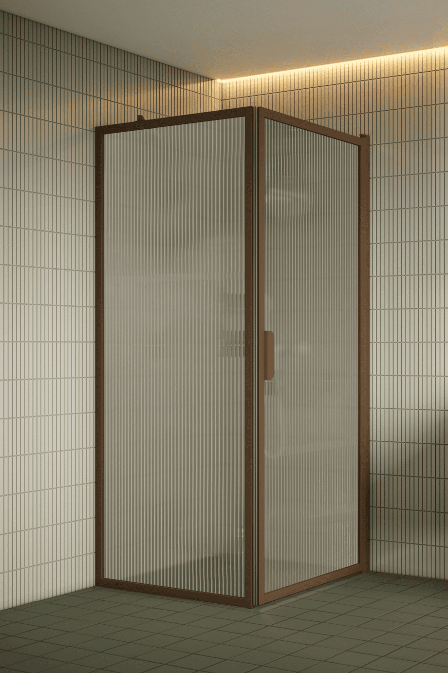 Suihkunurkka Hietakari Bläk 755 New York, Mocha-kehys, Reeded-lasi Suihkunurkka Hietakari Bläk 755 New York, Mocha-kehys, Reeded-lasi