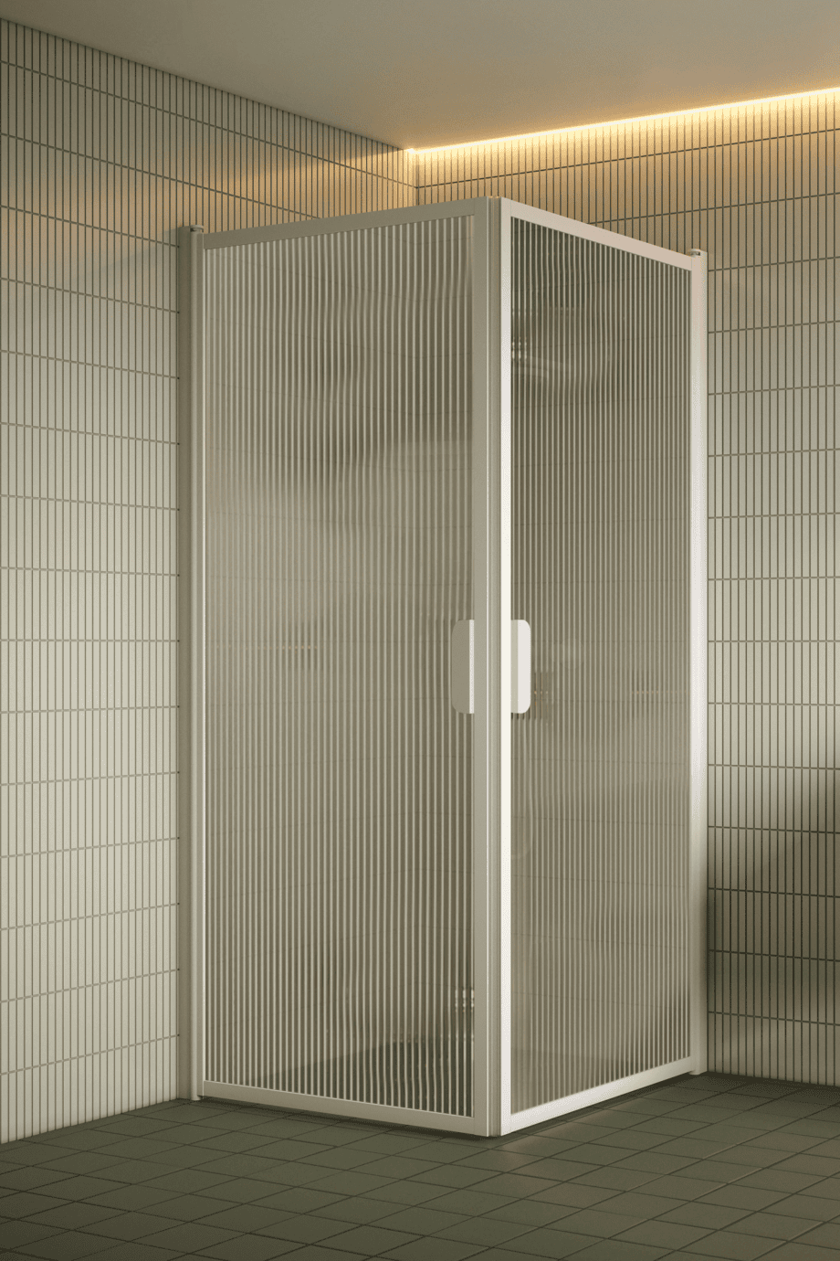 Suihkunurkka Hietakari Bläk 757 New York, valkoinen kehys, Reeded-lasi Suihkunurkka Hietakari Bläk 757 New York, valkoinen kehys, Reeded-lasi