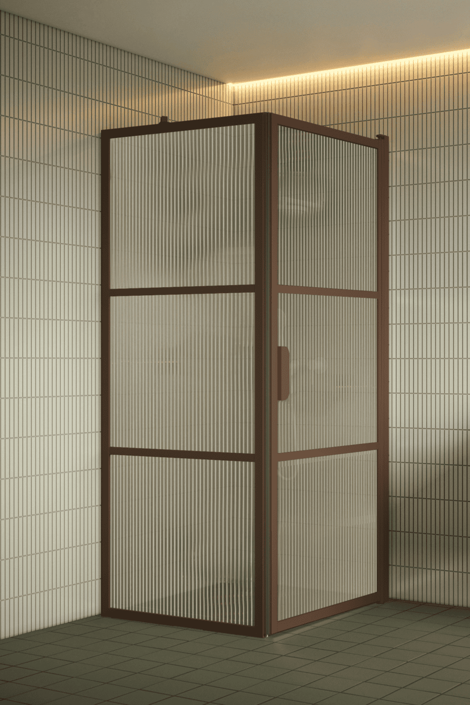 Suihkunurkka Hietakari Bläk 760 Tokyo, Mocha-kehys, Reeded-lasi Suihkunurkka Hietakari Bläk 760 Tokyo, Mocha-kehys, Reeded-lasi