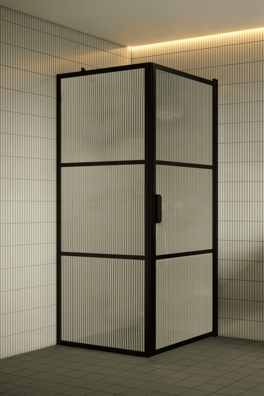 Suihkunurkka Hietakari Bläk 760 Tokyo, musta kehys, Reeded-lasi Suihkunurkka Hietakari Bläk 760 Tokyo, musta kehys, Reeded-lasi
