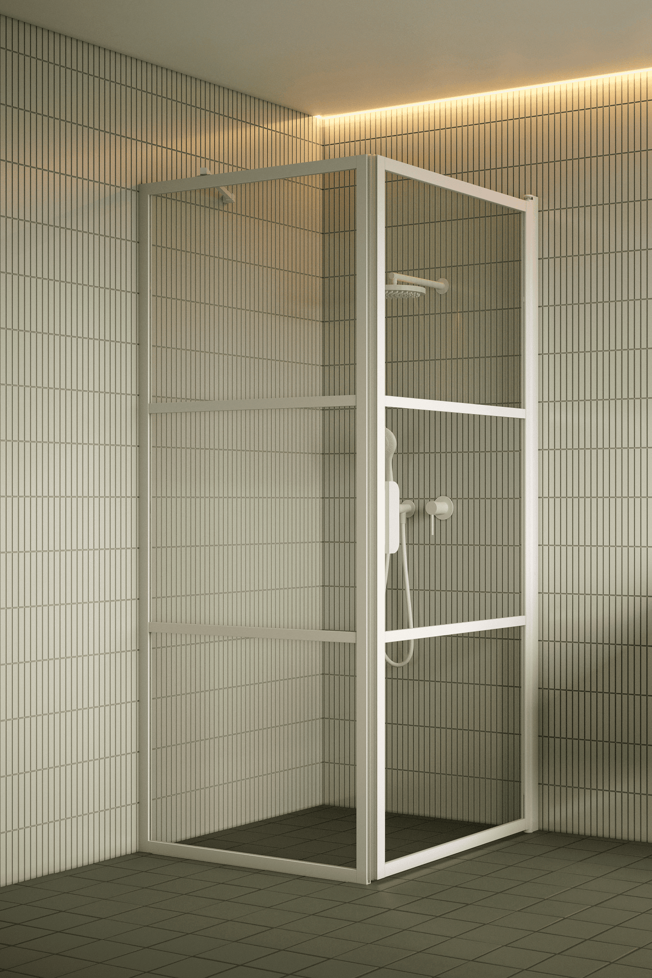 Suihkunurkka Hietakari Bläk 760 Tokyo, kiinteä seinä + kääntyvä ovi