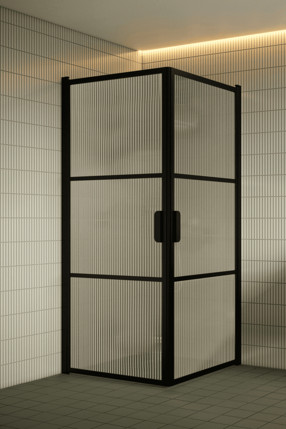 Suihkunurkka Hietakari Bläk 762 Tokyo, musta kehys, Reeded-lasi