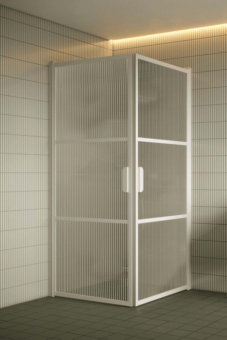 Suihkunurkka Hietakari Bläk 762 Tokyo, valkoinen kehys, Reeded-lasi